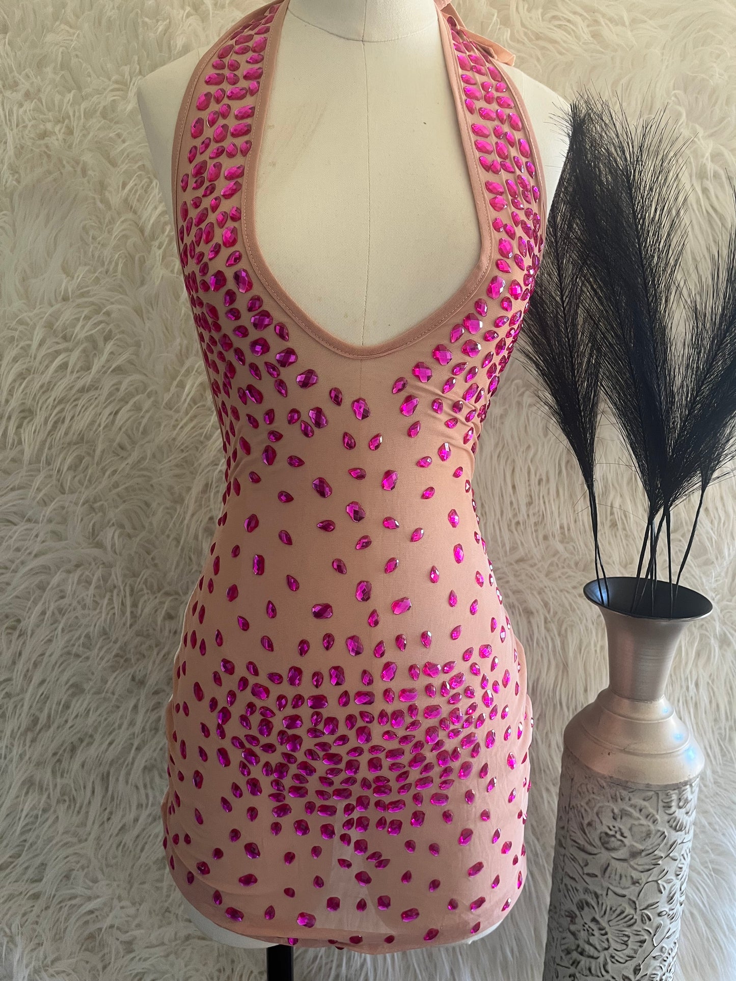 Colorful Big Diamond High Temp. Ironing Dress. Push Bra With Back Exposed