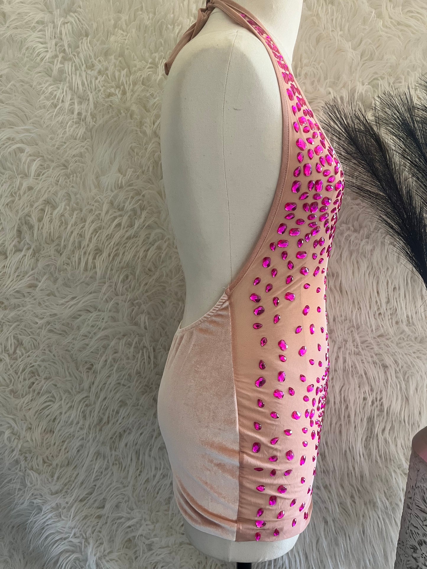 Colorful Big Diamond High Temp. Ironing Dress. Push Bra With Back Exposed
